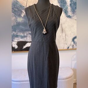 Pinstripe Dress - Banana Republic Dark Gray Sheath with Asymmetrical Neckline
